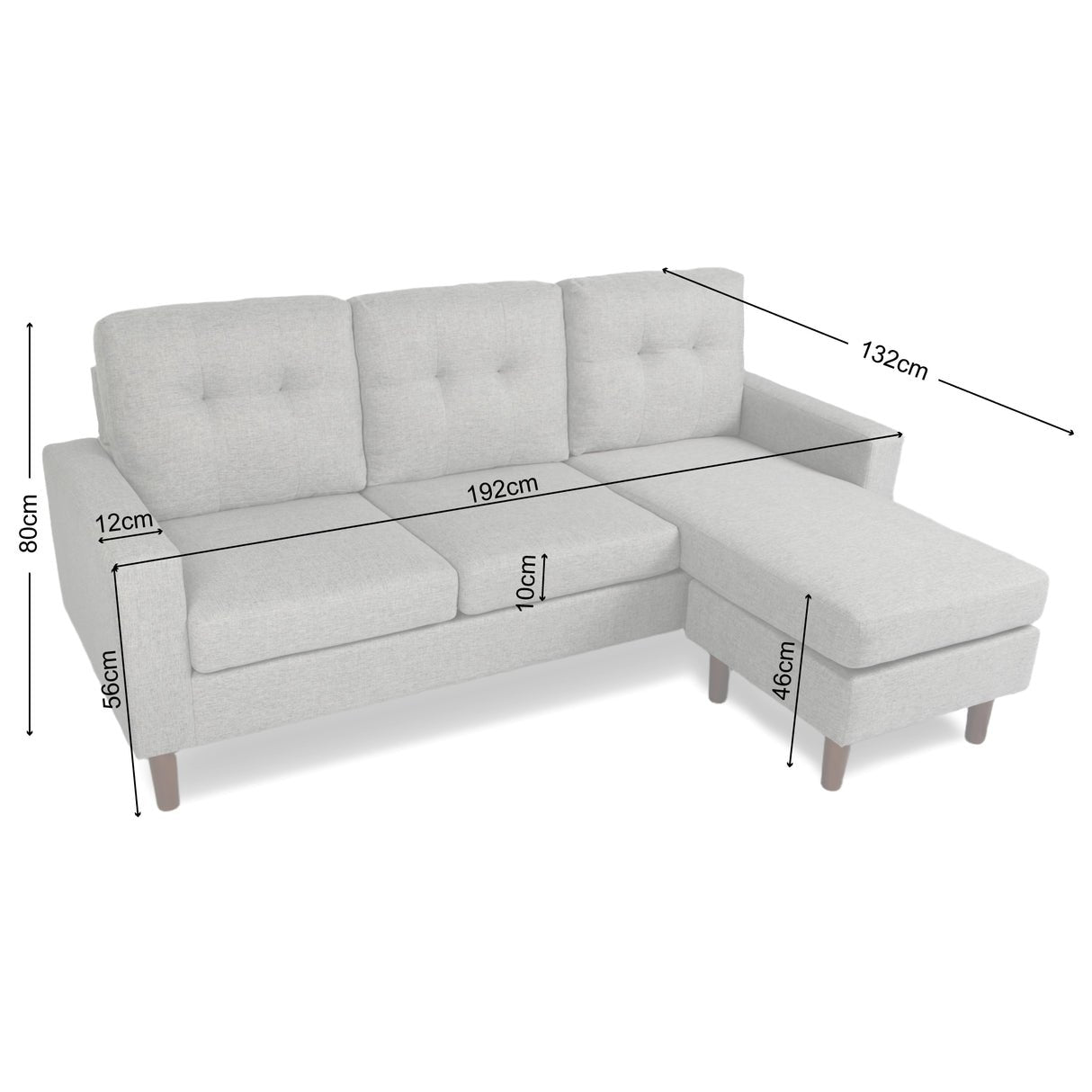 HomeGardenDirect Pisa Small Woven Fabric Chaise Sofa - Grey