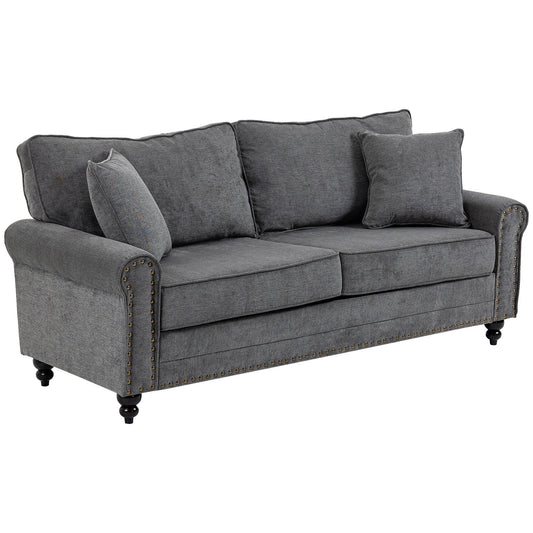 HOMCOM 3 Seater Fabric Sofa with Rubber Wood Legs - Grey
