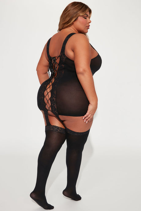 Being Cute Together Lace Bodystocking - Black