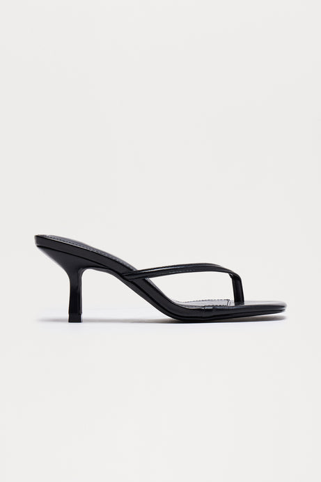 Yasmin Faux Leather Thong Heel Mules - Black