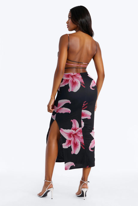 Leanna Mesh Backless Maxi Dresses - Black/combo