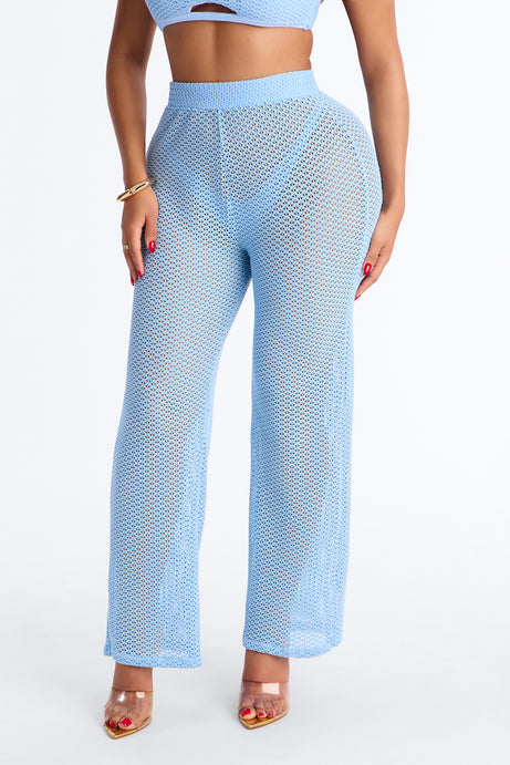 Warm Breeze Fishnet Swim Cover Up Pants - Blue