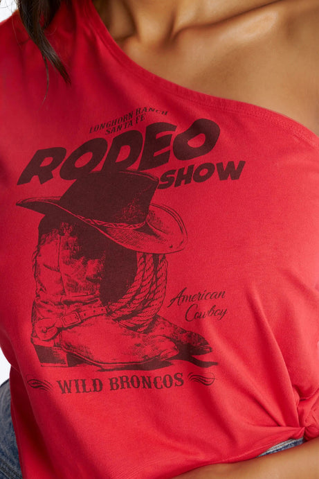 Rodeo Show One Shoulder Tee - Red