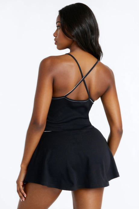 Match The Vibes Ribbed Mini Skirt Set - Black