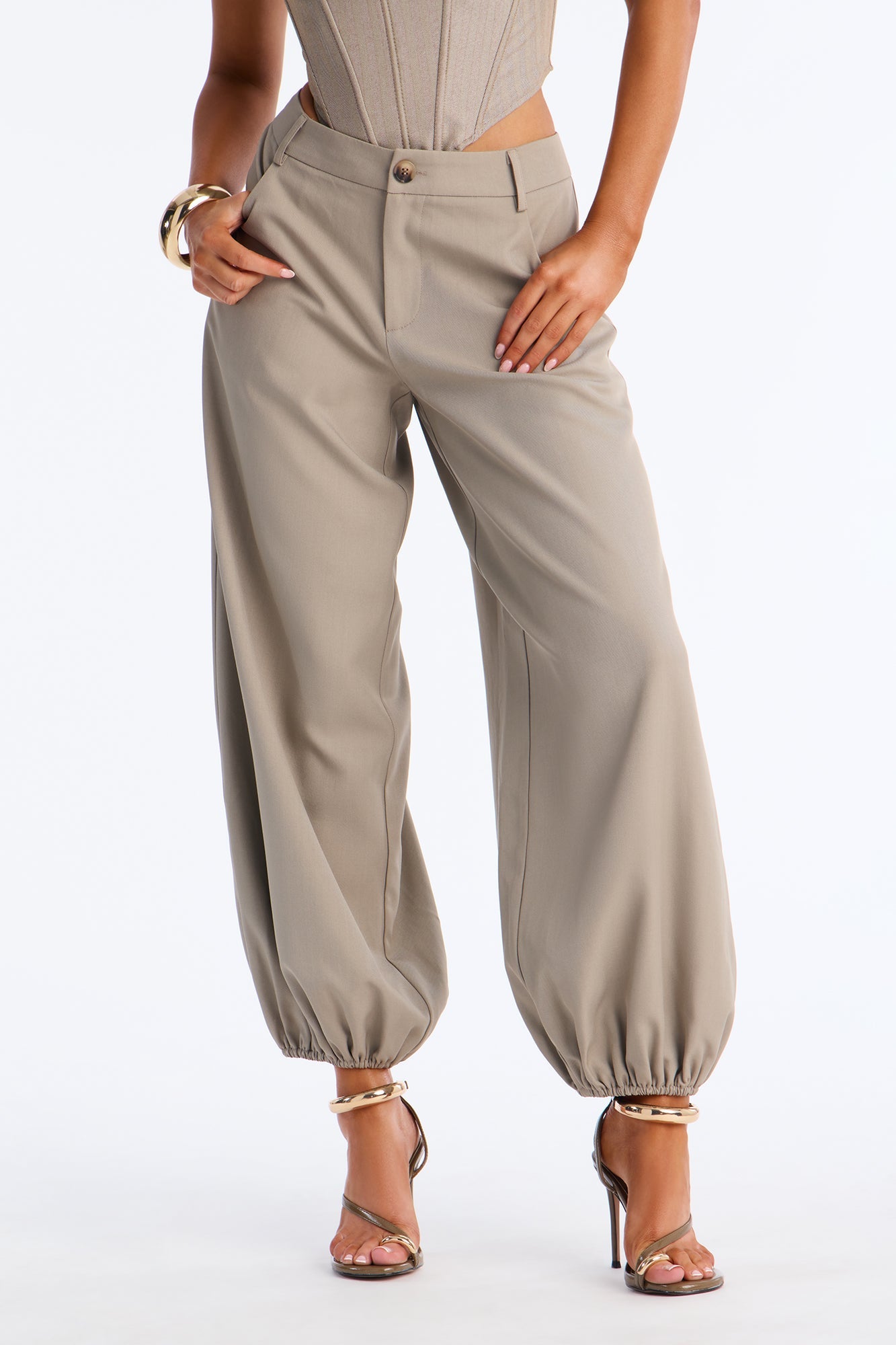 Rosalie Low Rise Trouser Jogger Pant 28" - Khaki