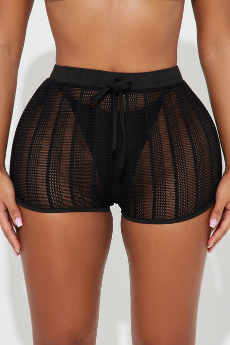 Hailey Sheer Texture Cover Up Shorts - Black