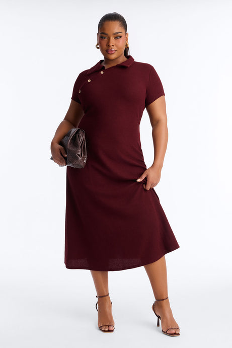 Drew Collar Sweater Midi Dress - Burgundy