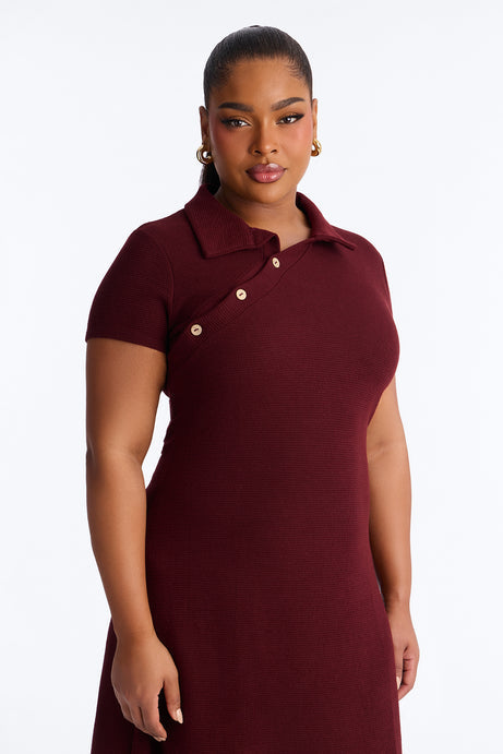 Drew Collar Sweater Midi Dress - Burgundy