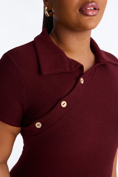 Drew Collar Sweater Midi Dress - Burgundy