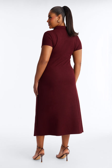 Drew Collar Sweater Midi Dress - Burgundy