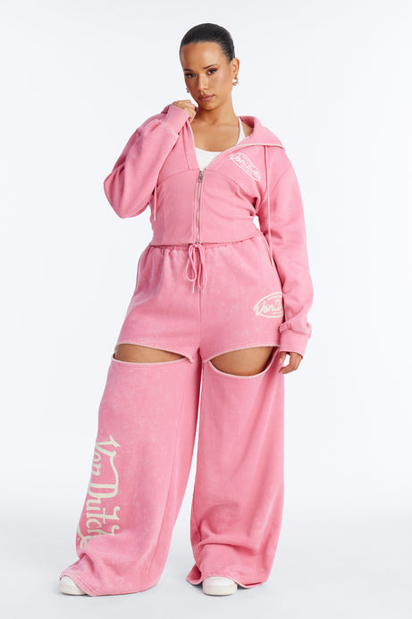 Von Dutch Washed Faded Love Zip Up Sweatshirt - Pink