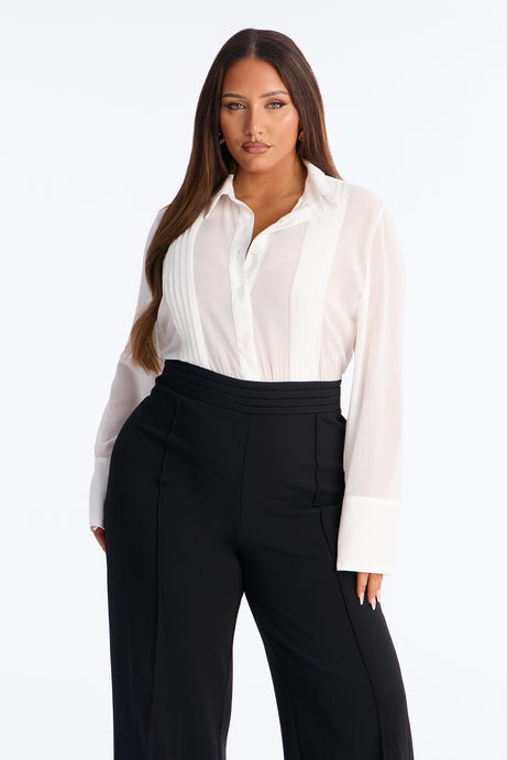 Lola Semi Sheer Long Sleeve Jumpsuit - White/Black