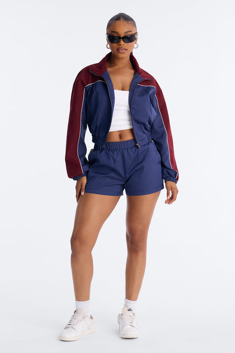 Varsity Girl Windbreaker Short Set - Navy/combo