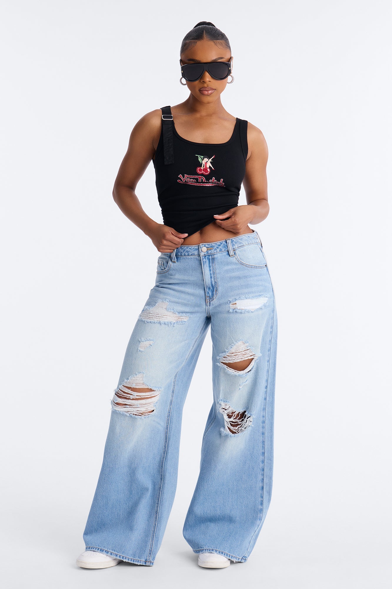 Seabrook Destroyed Wide Leg Jeans - Light Wash