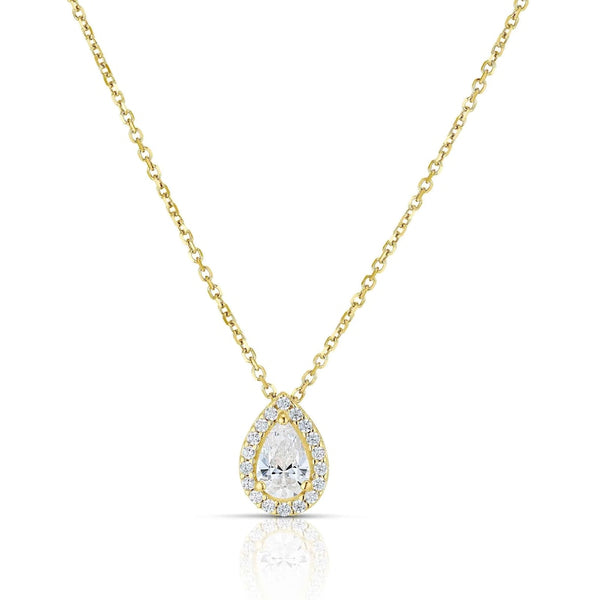 9ct Yellow Gold Cubic Zirconia Pear Halo Pendant