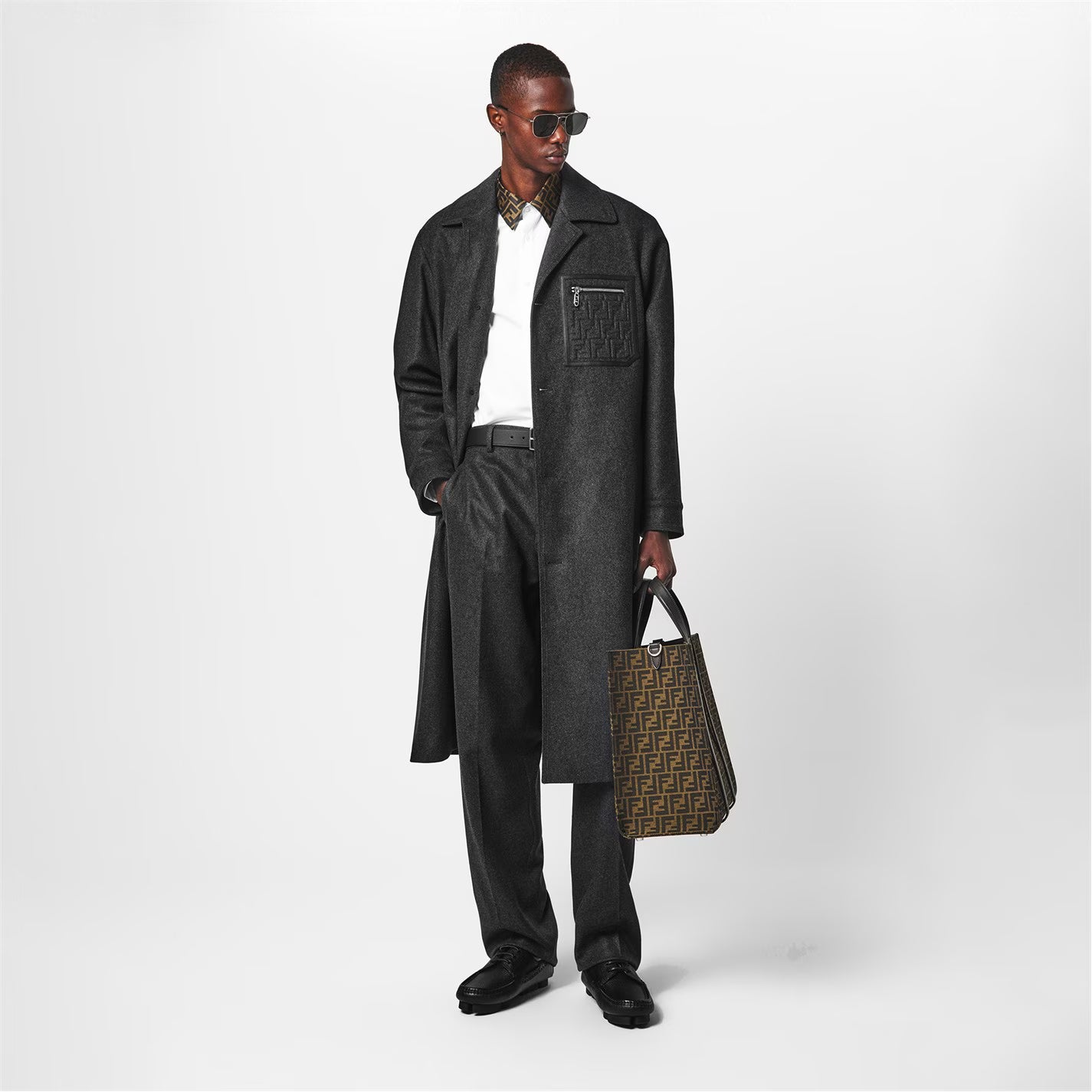 FENDI Men's Cashmere Long Lapel Overcoat