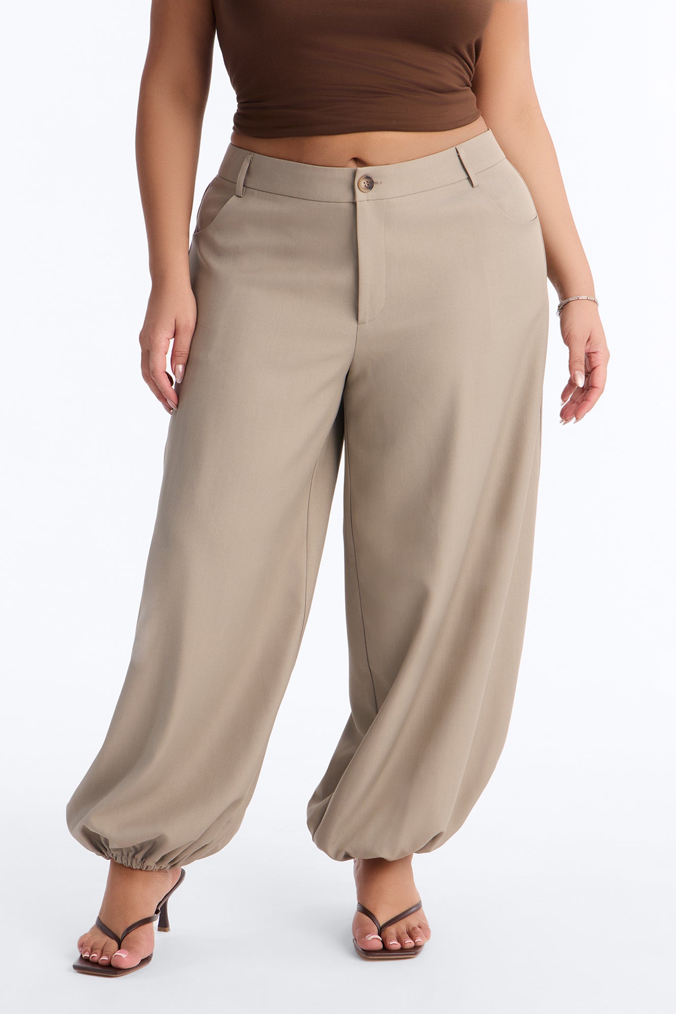 Rosalie Low Rise Trouser Jogger Pant 28" - Khaki