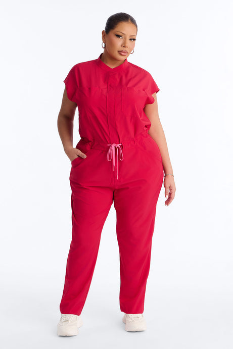 Ready Next Shift Stretch Scrub Jumpsuit - Red