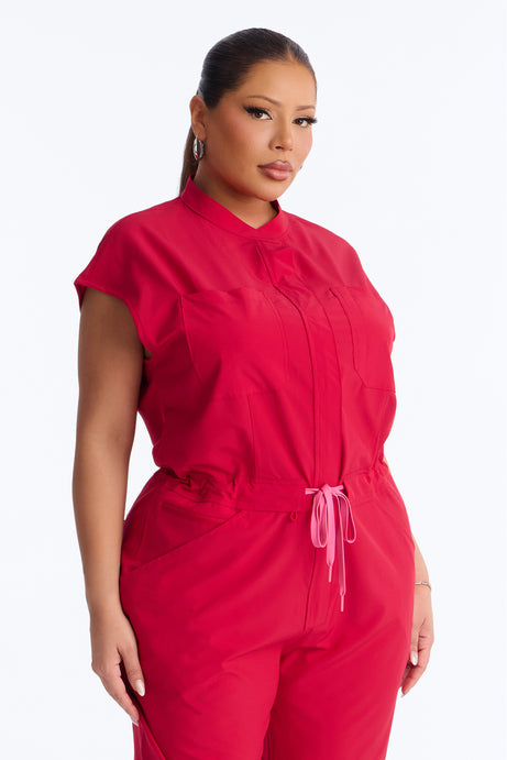 Ready Next Shift Stretch Scrub Jumpsuit - Red