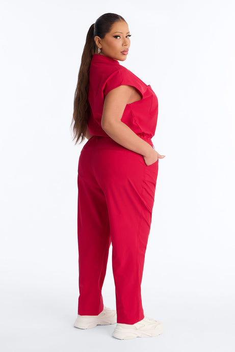 Ready Next Shift Stretch Scrub Jumpsuit - Red