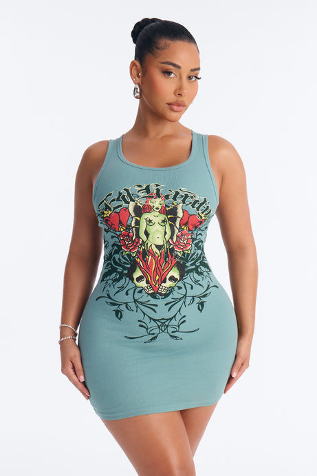 Ed Hardy Alien Vibes Tank Mini Dress - Olive