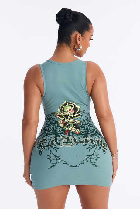 Ed Hardy Alien Vibes Tank Mini Dress - Olive