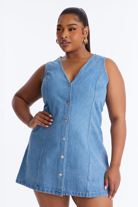Adalynn Sleeveless Denim Mini Dress - Medium Wash