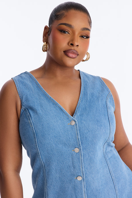 Adalynn Sleeveless Denim Mini Dress - Medium Wash