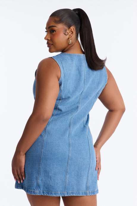 Adalynn Sleeveless Denim Mini Dress - Medium Wash