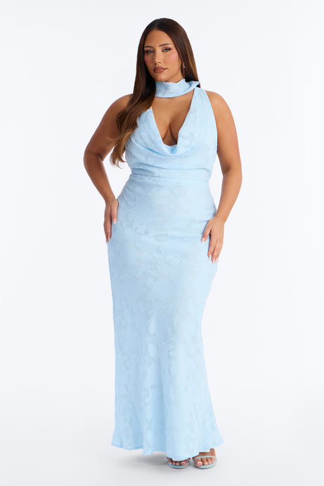 Sugar Rush Floral Chiffon Gown - Light Blue