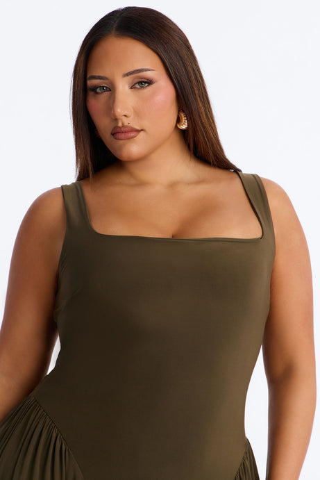 Jaclyn Drop Waist Pleated Maxi Dress - Olive