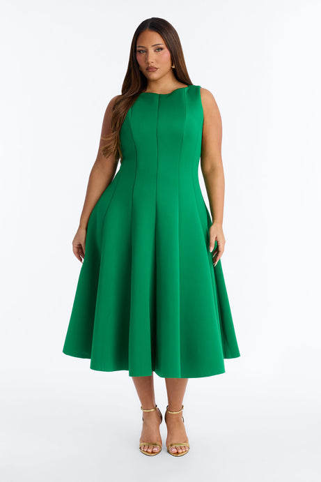 Sweet Sunday Pleated Midi Dress - Kelly Green