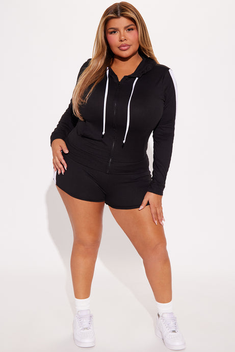 Tennis Courts Zip Up Hoody And Short Set - Black