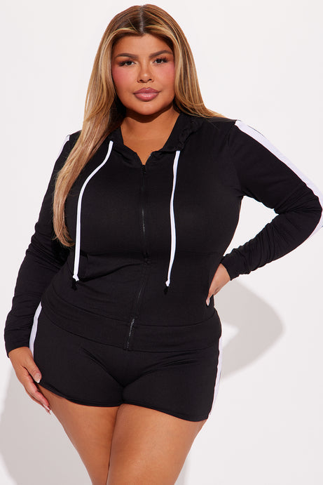 Tennis Courts Zip Up Hoody And Short Set - Black