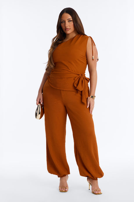 Willow One Shoulder Balloon Pant Set - Rust