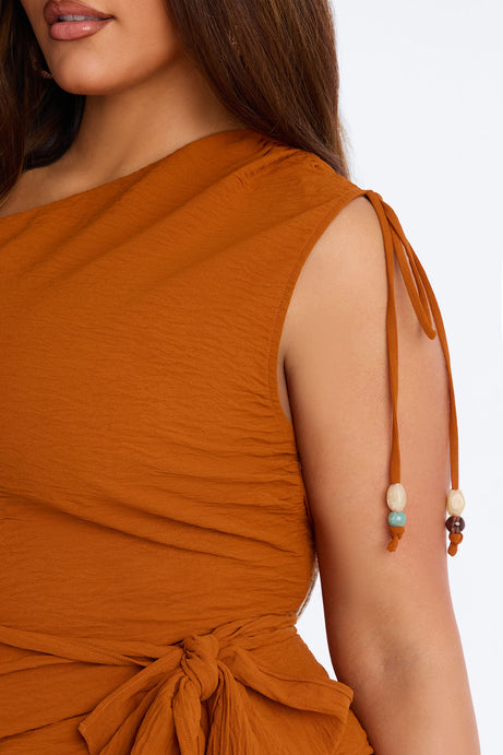 Willow One Shoulder Balloon Pant Set - Rust