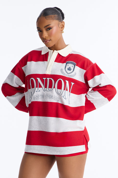 London Stripe Polo Fold Over Waistband Short Set - Red/combo