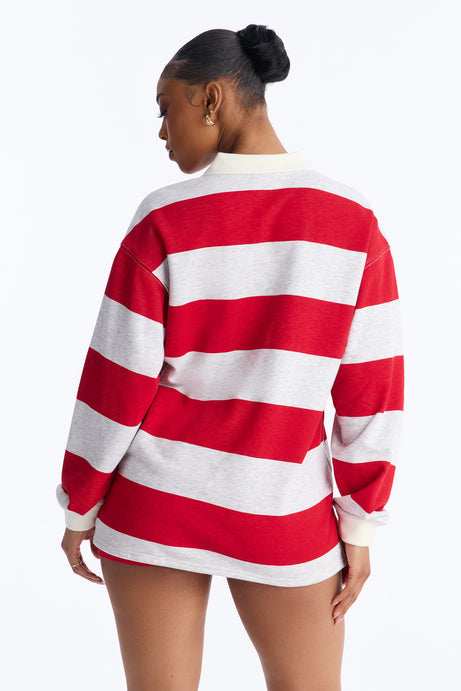 London Stripe Polo Fold Over Waistband Short Set - Red/combo