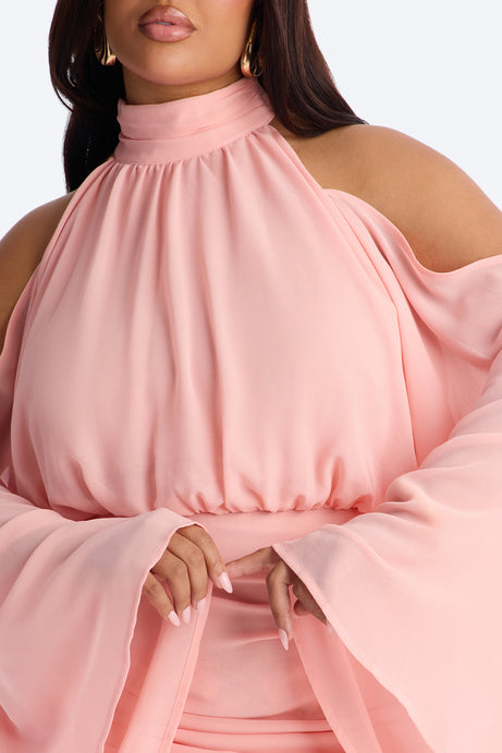 Kyra Cold Shoulder Chiffon Mini Dress - Pink
