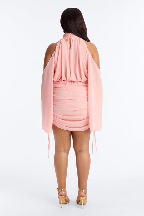Kyra Cold Shoulder Chiffon Mini Dress - Pink