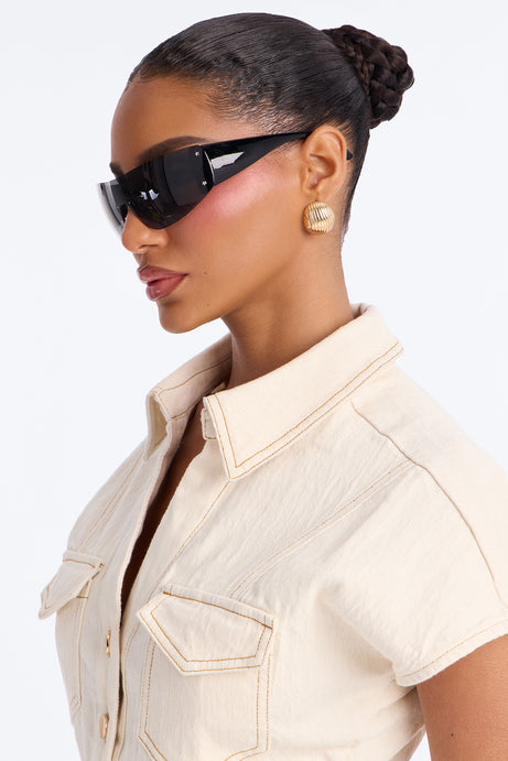 Star Girl Shield Sunglasses - Black