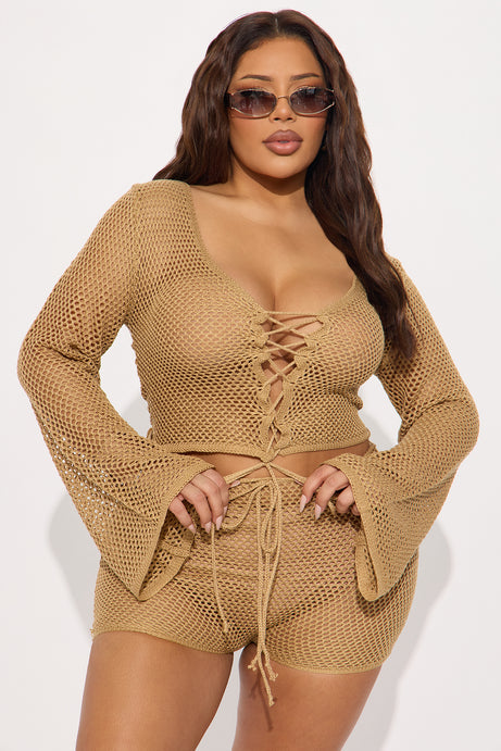 Out All Summer II Crochet Cover Up Set - Taupe