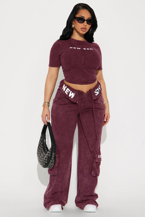 New SZN Washed Pant Set - Burgundy