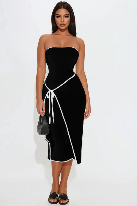 Strong Attraction Strapless Midi Dress - Black/White