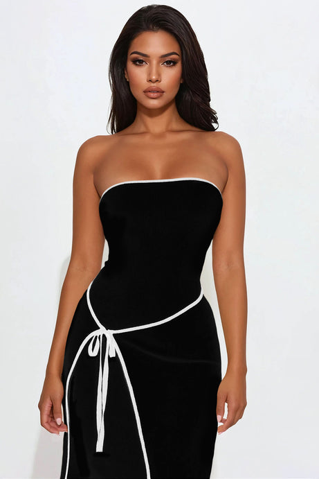 Strong Attraction Strapless Midi Dress - Black/White