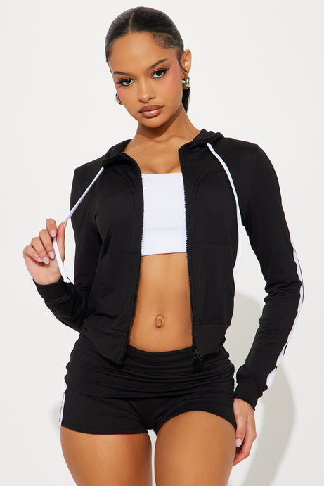 Tennis Courts Zip Up Hoody And Short Set - Black