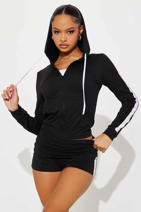 Tennis Courts Zip Up Hoody And Short Set - Black