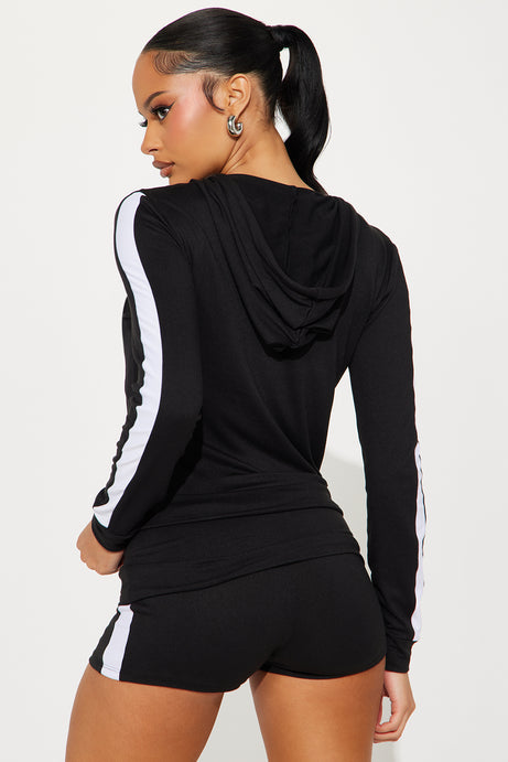 Tennis Courts Zip Up Hoody And Short Set - Black