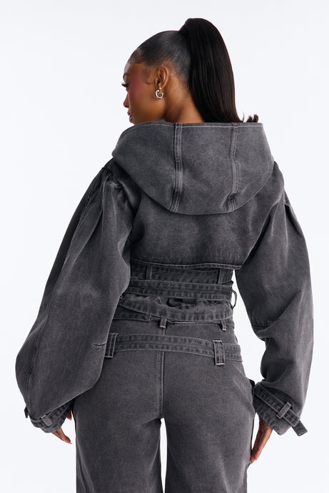 Loving London Hooded Denim Crop Trench - Grey