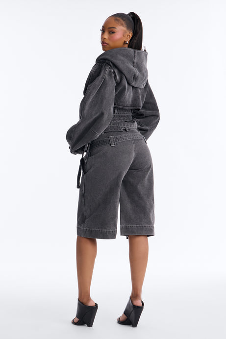 Loving London Belted Denim Jorts - Grey
